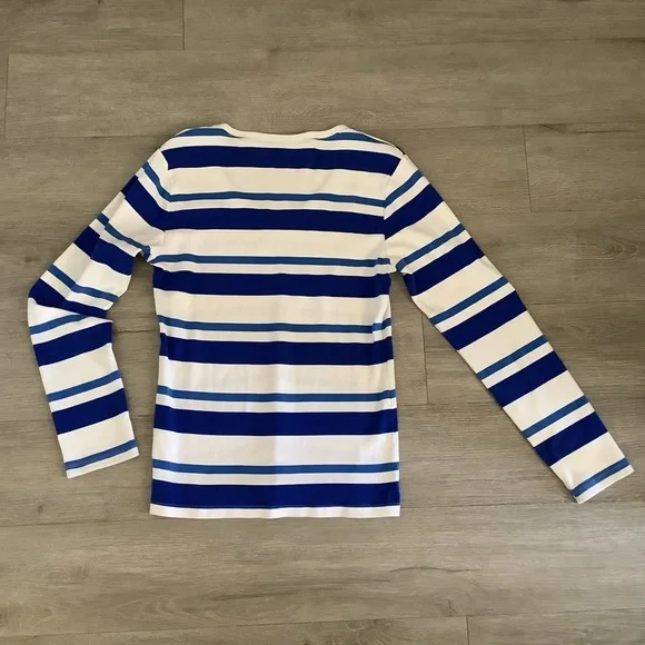 Tommy Hilfiger Fitted Long Sleeve Blue and White Tee - Picture 2 of 3